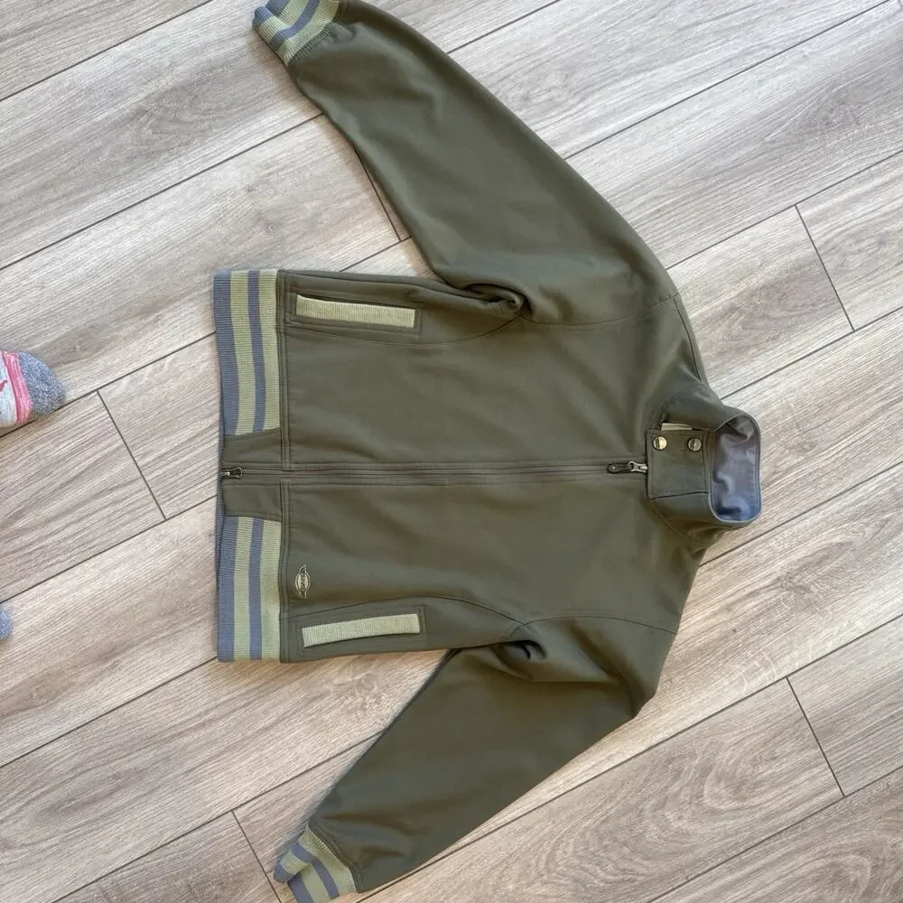 SIMS Bomber Jacket Women Large Olive Green Zip Bomber Sweater Free Shipping!